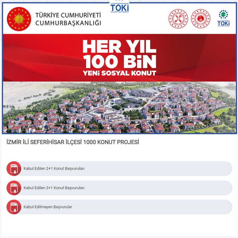 TOKİ İZMİR İLİ SEFERİHİSAR İLÇESİ 1000 KONUT PROJESİ KURA SONUÇLARI İSİM LİSTESİ